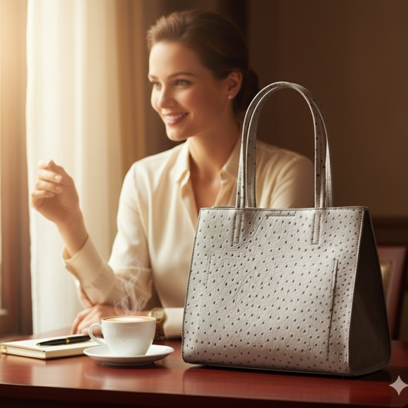 Banana Republic Leather/Suede Ostrich Tote-Grey/Brown